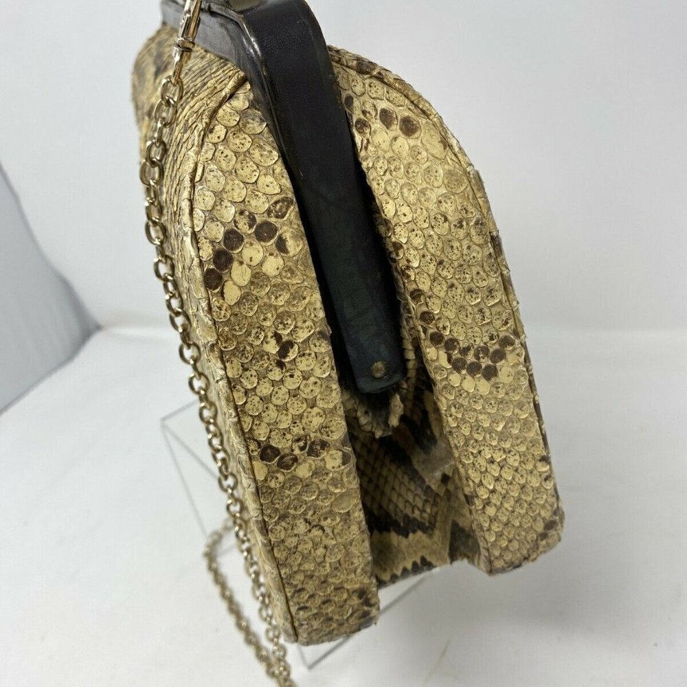 Vintage Beige Python Snakeskin Structured Hand Bag - image 7